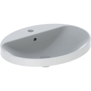 LAVOAR ÎNCORPORAT GEBERIT VARIFORM, OVAL, CU BANC CU ORIFICII DE ROBINET B-60CM, T-48CM, PREAPLIN VIZIBIL, GLAZURAT ALB - Img 5