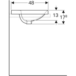 LAVOAR ÎNCORPORAT GEBERIT VARIFORM, OVAL, CU BANC CU ORIFICII DE ROBINET B-60CM, T-48CM, PREAPLIN VIZIBIL, GLAZURAT ALB - Img 4