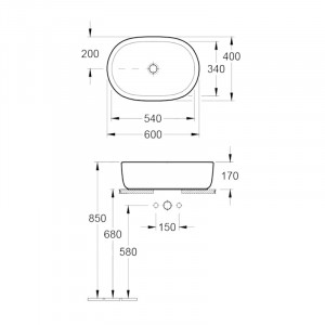 Lavoar pe blat Villeroy&Boch Architectura, 60x40x17 cm, alb - Img 2