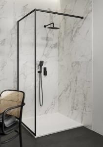 Paravan dus Walk-In Cersanit Larga black 100xH200 cm, sticla 8 mm