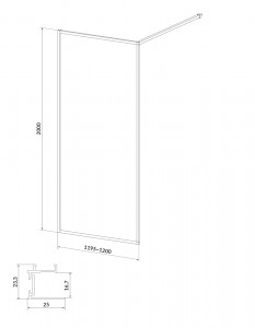 Paravan dus Walk-In Cersanit Larga black 120xH200 cm, sticla 8 mm - Img 3