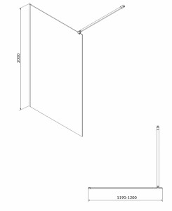 Paravan dus Walk-In Cersanit Mille black 120xH200 cm, sticla 8 mm - Img 2