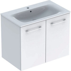 SET LAVOAR CU MARGINE INGUSTA SI MOBILIER SELNOVA SQUARE CU 2 USI 80 ALB