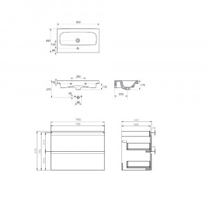 Set mobilier B974 suspendat Cersanit Moduo cu lavoar ceramic 80 cm, gri - Img 2