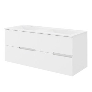 Set mobilier cu lavoar dublu Fluminia Toledo 120, cu 4 sertare soft close, alb