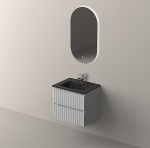 Set mobilier suspendat cu lavoar Nofer Glow 60 cm, alb mat