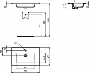 Set mobilier suspendat Ideal Standard Tempo cu lavoar Tempo 70 cm, gri - Img 4
