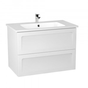 Set mobilier suspendat Oristo Beryl si lavoar 80 cm, alb mat