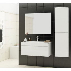 Set mobilier suspendat Oristo Horyzont si lavoar Amelia, 90cm , alb semi-mat - Img 2