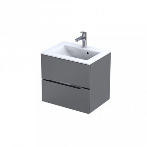 Set mobilier suspendat Oristo Silver si lavoar, 60 cm, gri mat