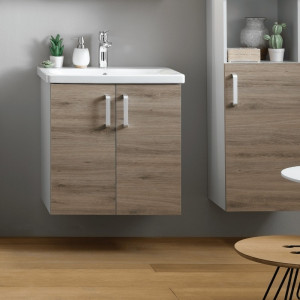 Set mobilier suspendat si lavoar Kolpasan Evelin 2 usi 65 cm, stejar gri - Img 3