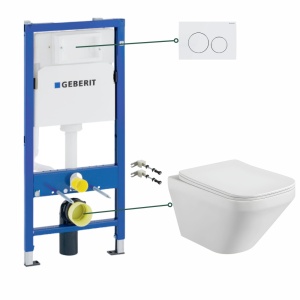 Set vas wc suspendat Bristol Foglia, clapeta alba, rezervor wc incastrat Geberit