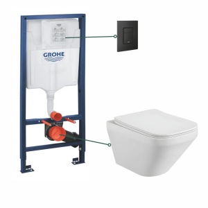 Set vas wc suspendat, clapeta negru mat, rezervor wc incastrat