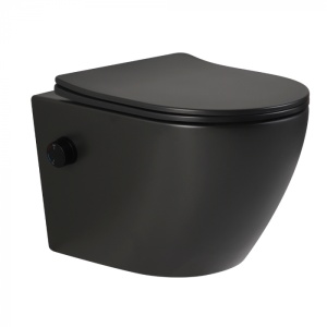 Set vas wc suspendat cu functie bideu si baterie inclusa Foglia Oslo, rezervor incastrat si clapeta negru mat, Alcadrain - Img 3