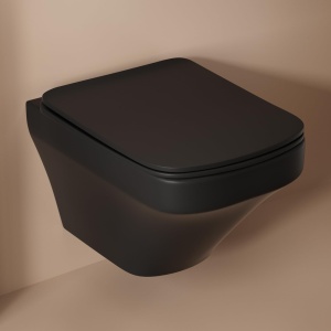 Set vas wc suspendat Foglia Bristol Rimless negru mat, dreptunghiular, capac slim softclose