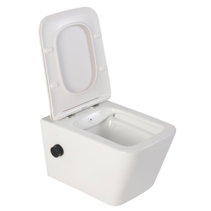 Set vas wc suspendat Foglia Safari cu functie bideu si baterie negru mat, rezervor wc incastrat Geberit Duofix si clapeta negru lucios - Img 2