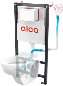 Set vas wc suspendat Foglia Safari cu functie de bideu si baterie negru mat inclusa, rezervor wc Alcaplast si clapeta aluminiu negru mat - Img 4
