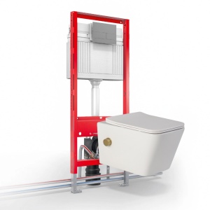 Vas wc suspendat cu functie bideu, dreptunghiular, apa calda rece, rimless, baterie auriu mat Foglia Safari - Img 6
