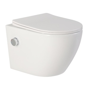 Vas wc suspendat cu functie bideu, semirotund, rimless, apa calda rece, capac soft close, baterie crom Foglia Oslo - Img 4
