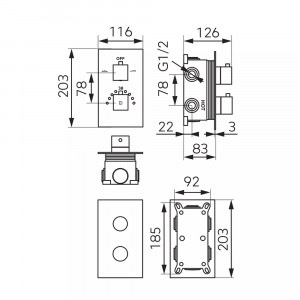Baterie cada-dus incastrata FDESIGN Stabilla cu corp ingropat, crom - Img 2