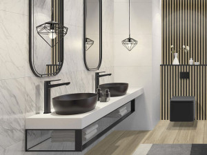 Baterie stativa pentru lavoar inalt Ferro Stratos Black, negru mat - Img 2