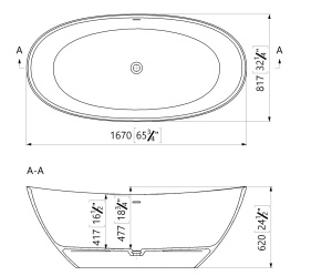 Cada baie freestanding ovala Foglia Maralis, compozit, 167x81 cm - Img 4