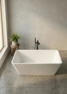 Cada baie freestanding Sora, acril, riflata, 170x75 cm, alb lucios - Img 6