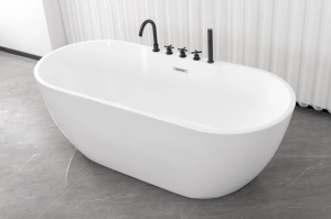 Cada freestanding Aruba white, baterie inclusa neagra, acril, 170x75x58 cm
