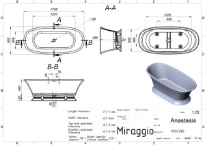 Cada freestanding Miraggio Anastasia compozit 175x80 cm alb lucios - Img 7