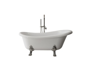 Cada freestanding ovala, compozit alb lucios, 157x72x66.5 cm Foglia Retro - Img 2