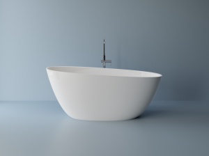Cada freestanding ovala, compozit alb mat, interior lucios, 157x68x65 cm, Foglia Celestial