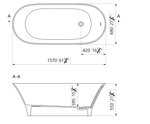 Cada freestanding ovala, compozit alb mat, interior lucios, 157x69x55 cm, Foglia Andromeda - Img 3