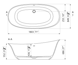 Cada freestanding ovala, compozit alb mat, interior lucios, 180.3x85x68.6 cm, Foglia Domus - Img 3