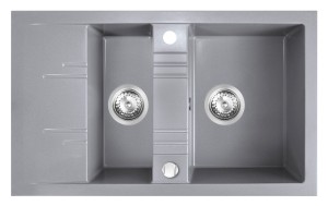 Chiuveta cu doua cuve si picurator 79x48 cm, gri - Img 2