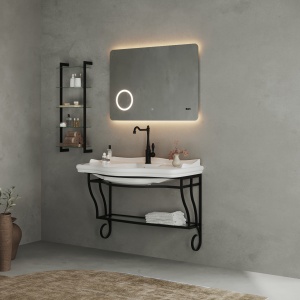 COMP02 Cadru suport metalic negru mat Savini Due Gardenia (Daiana) cu lavoar ceramic, oglinda si raft metalic
