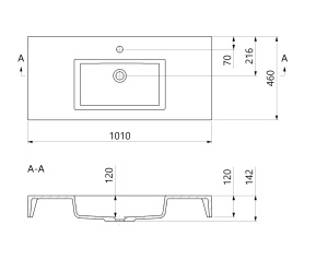 Lavoar baie compozit Foglia Cube dreptunghiular, 101x46x14.2 cm, alb lucios - Img 2