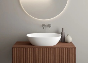 Lavoar compozit Foglia Ondo Curve cu montare pe blat, 60x36 cm, alb lucios - Img 2