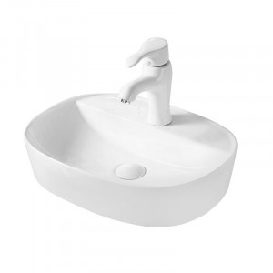 Lavoar pe blat Fluminia Cassandra-50, oval, cu perete subtire, 50x38x12 cm, alb