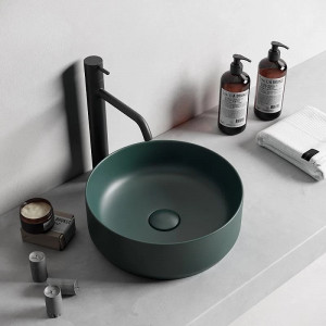 Lavoar pe blat Line, rotund, 35x35x13 cm, verde inchis mat - Img 3