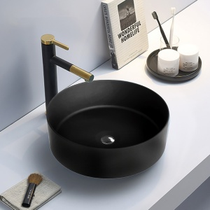 Lavoar pe blat Spectrum Rosina Black, rotund, diam 37x h 12 cm, negru mat - Img 2