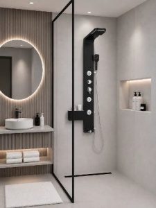 Panel de dus cu hidromasaj Sanotechnik IBIZA BLACK, negru mat - Img 5