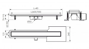 Rigola dus liniara FDesign Kleome, 60 cm, grilaj otel inox reversibil pentru placare, inox - Img 2