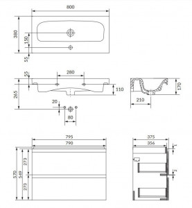 SET B813 Mobilier suspendat Cersanit MODUO SLIM cu lavoar 80 cm, antracit - Img 2