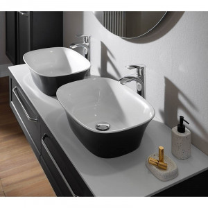 Set dulap baza suspendat Kolpasan Blanche cu 2 lavoare alb-antracit, 150 cm, antracit - Img 3