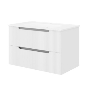 Set mobilier riflat cu lavoar Fluminia Malta 60, cu sertare soft close, alb