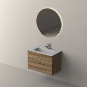 Set mobilier suspendat cu lavoar Nofer Bamboo 80 cm, maner auriu periat