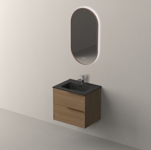 Set mobilier suspendat cu lavoar Nofer Listello 60 cm, maner bronz periat