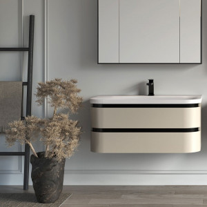 Set mobilier suspendat Kolpasan Vittoria cu lavoar 100 cm, bej mat - Img 3