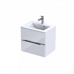 Set mobilier suspendat Oristo Silver si lavoar, 60 cm, alb lucios