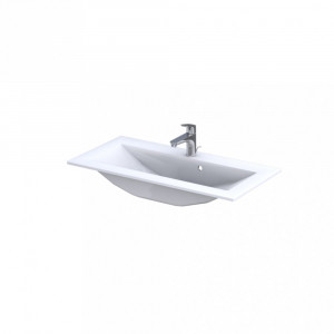 Set mobilier suspendat Oristo Silver si lavoar, 90 cm, alb lucios